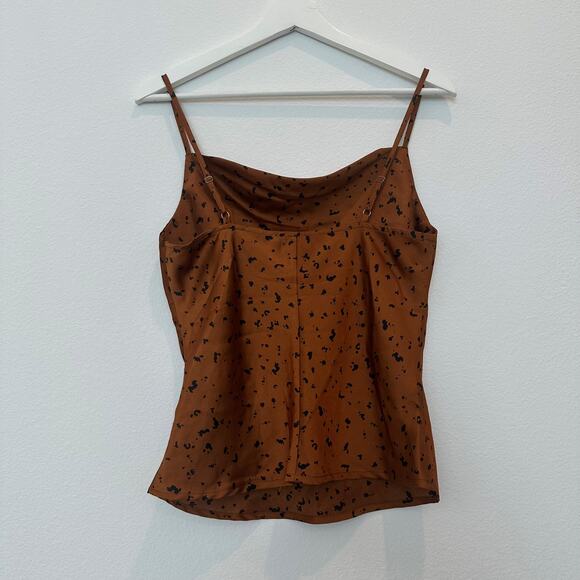 JOA Revolve Brown Dot leopard print satin cowl neck cami tank top blouse small - Picture 4 of 5